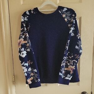 Floral Sleeve Navy Sweater